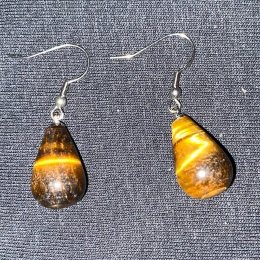 South African Tiger's Eye Stainless Steel Drop Earrings